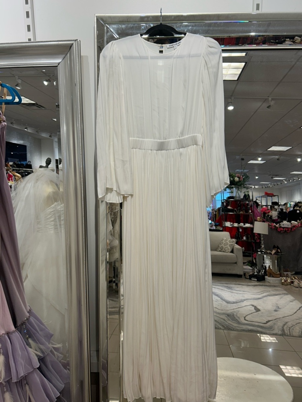 ELIZABETH & JAMES Ivory Pleated Long Sleeve Maxi Dress - Picture 1 of 5
